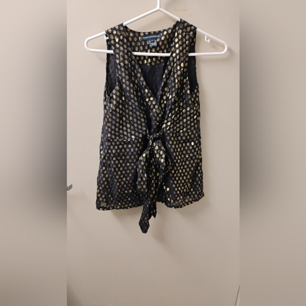 French Connection Gold Polka Dot Sleeveless Blouse Top Silk Blend Sz 2
